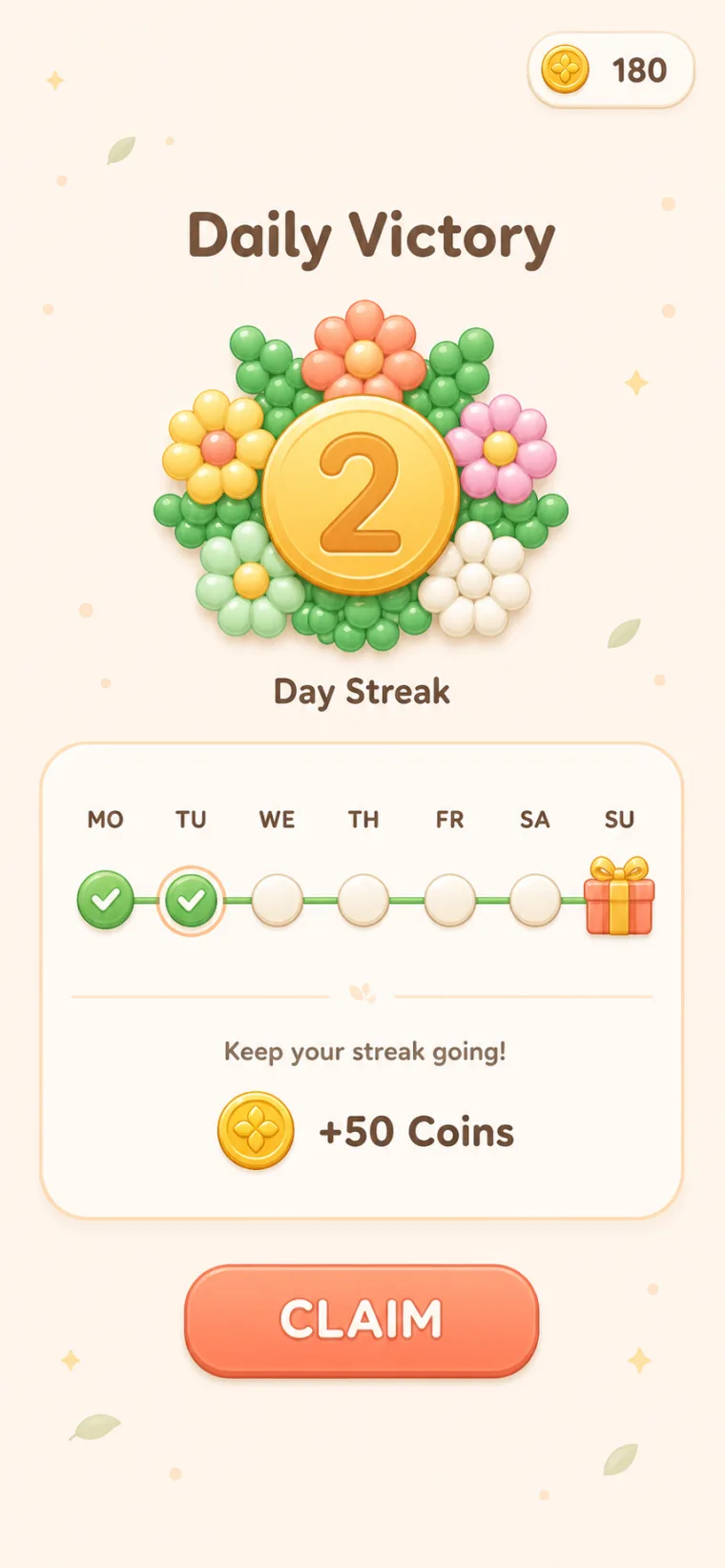 Jewel Garden daily victory streak and reward screen